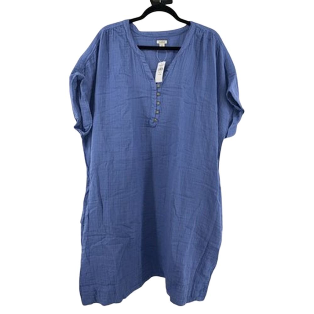 L.L.Bean NWT Double Gauze Dress 3X Blue Cotton Pockets Coastal Grandmother